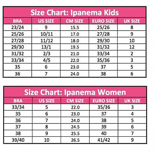 Ipanema shoe size 2025 chart